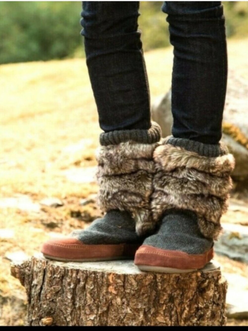 ACORN Faux Fur Suede Slouch Slippers/Moccasins NWOT